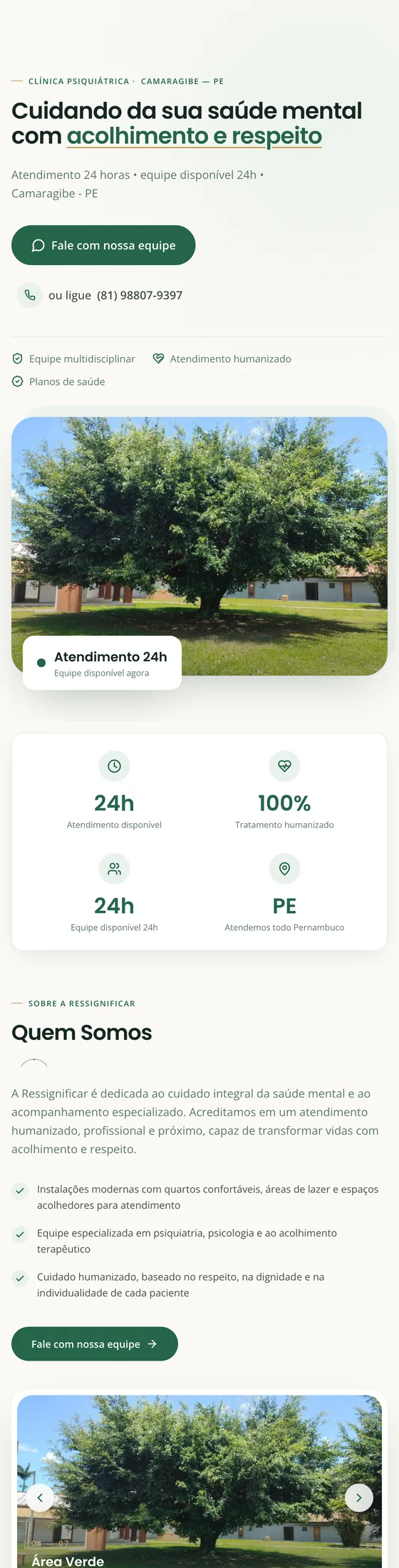 Página da clínica psiquiátrica Ressignificar aberta no celular
